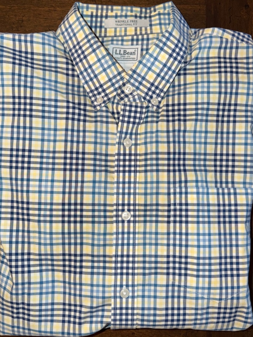 LL Bean Plaid Button Up Shirt Men’s Size XL Wrinkle Free Traditional Fit Yellow